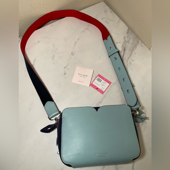 kate spade Handbags - ♠️ Kate Spade Medium Camera Bag Crossbody Bag Colorblock Light Blue/Red